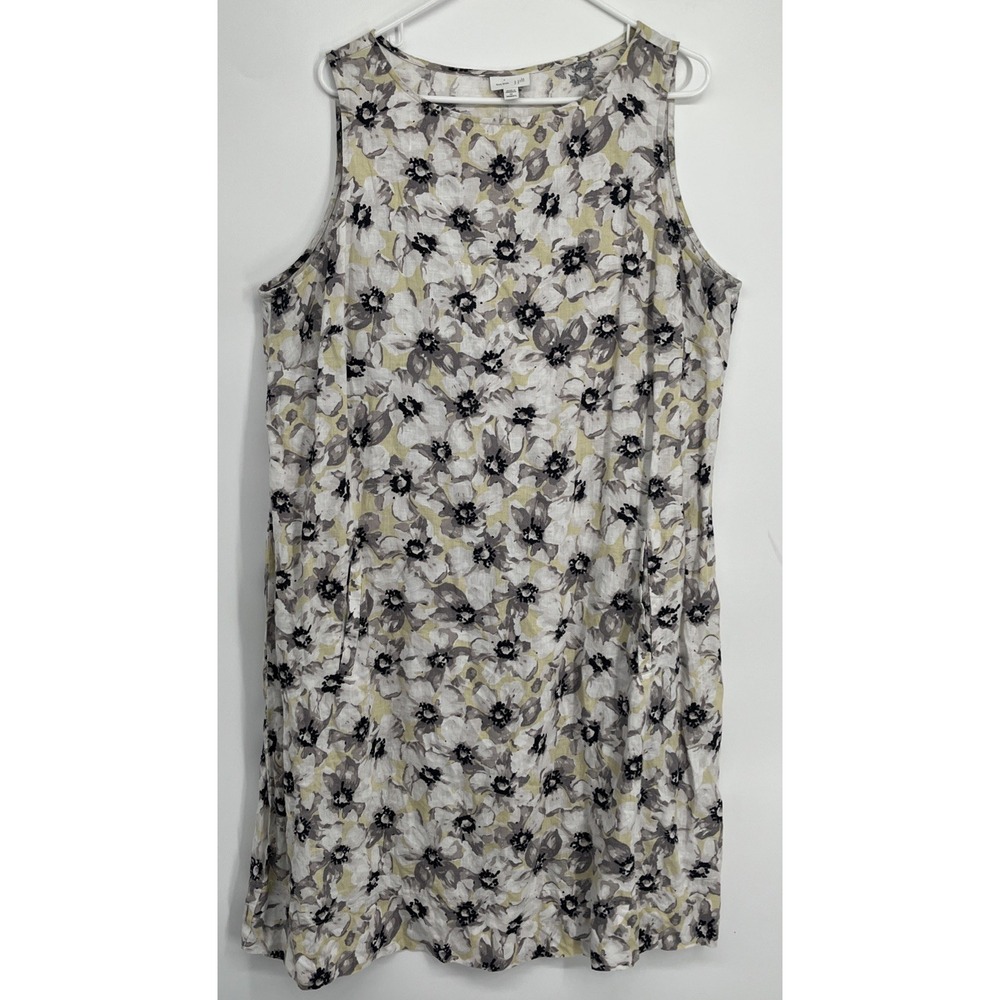 J.Jill Love Linen Shift Dress Sleeveless Floral Coastal Relaxed Pockets 1X Plus
